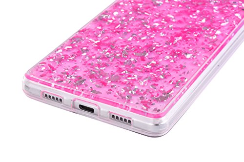 Für Huawei P8 Lite 2016 5.0 Zoll Hülle Glanz ,SKYXD Blattgold Funken Flocken Pailletten Design Schutzhülle Weiche TPU Transparent Silikon Handyhülle mit [ Krone Staubstecker + Eingabestift ] Glitzer Kristall Handytasche Schick Klar Zurück Haut Schlank Etui Schale Fall – Pink - 6