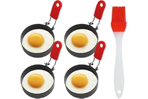 ARMO HOME Armo® 4 X Stainless Steel Non Stick Egg Poacher Breakfast Burger Maker Fried Egg Rings with Handle