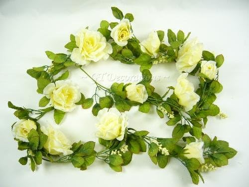 176cm Artificial Silk Flowers Dew Drop Rose Astilbe Mixed Garland (Light Yellow) from GT Decorations