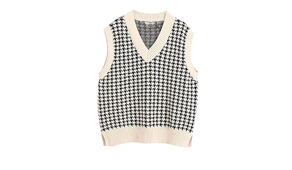 None/Brand Maglione Scozzese Bianco e Nero Gilet Donna Moda Maglione  Lavorato a Maglia Gilet Sciolto retrò da Donna Chic Maglione Allentato Top  : Amazon.it: Abbigliamento