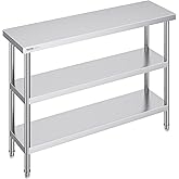 VEVOR Food Preparation Table 356x1219x864mm Stainless Steel with 2 Adjustable Lower Shelves for Grill, Kitchen, Home