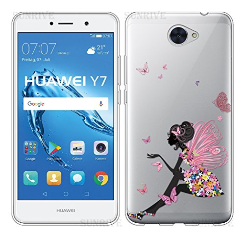 Funda Para Huawei Y7  Sunrive   Silicona Funda Slim Fit Gel Transparente Carcasa Case Bumper de Impactos y Anti-Ara  azos Espalda Cover tpu ni  a mariposa    1 x L  piz   ptico