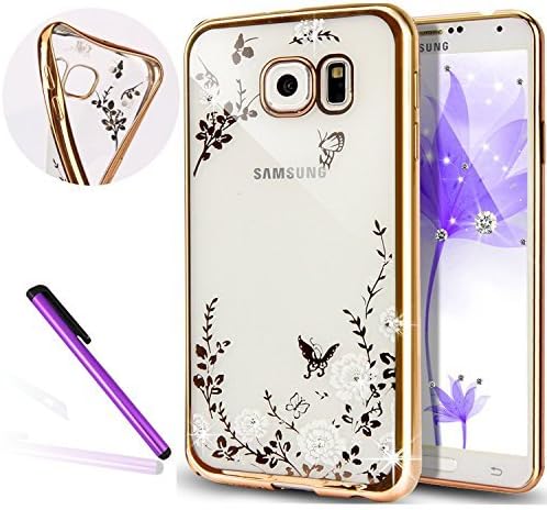 Samsung Galaxy S7 Edge Case,LEECO Samsung Galaxy S7 Edge Case Soft Shell TPU Flower fit Protective Case Cover for Samsung Galaxy S7 Edge Gold and White by LEECO
