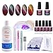 Produktbild clavuz 5 x magnetischer Thermo Temperatur Farbwechsel Gel Nagellack Kit mit 9 W UV LED Nail Licht Trockner Top Coat und Base Coat Cleanser Plus Soak Off Nail Lacquers Schleif Datei DIY Maniküre Art Tools Nail Starter Geschenk Set