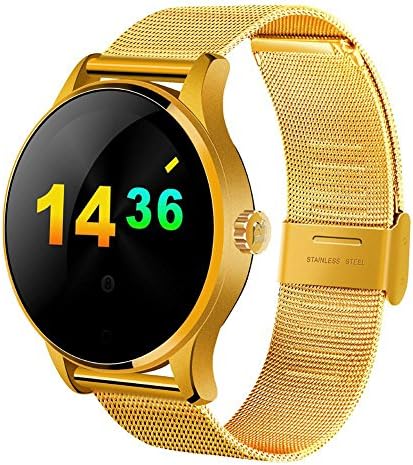 OOXLF Bluetooth Smart Watch Fitness Tracker (Pedometer, Heart Rate Monitor, Call/SMS Reminder, Sleep Monitor for) for Android IPhone , gold steel strap