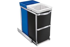 simplehuman CW1016 cestino a scomparsa per raccolta differenziata, pattumiera da cucina, pattumiera sottolavello scorrevole, telaio in acciaio resistente, 35 L (20/15)