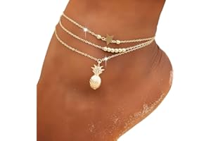 Carufin ananas bracelet cheville multicouche amour Turtle perles cheville accessoires été plage pied femme fille bijoux (Chaîne de pied ananas doré)