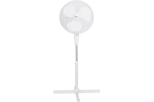 Igenix DF1655 Pedestal Fan – 16” Oscillating Stand Fan with Quiet Operation, 3-Speed Settings, Adjustable Height, Energy Efficient 40W Cooling – Ideal for Home & Office – White