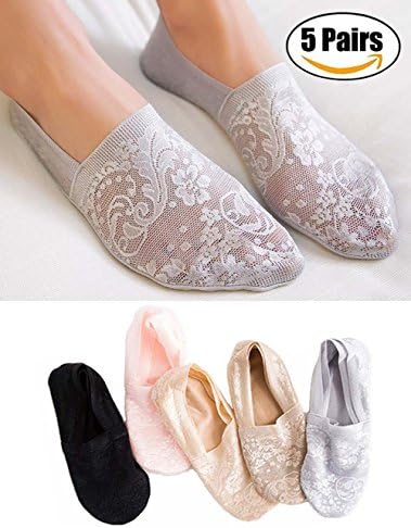 5 Pairs Women’s No show Lace socks Ladies Anti-skid Nonslip Invisible Thin Casual Cotton socks