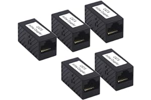 VCE Empalme RJ45 CAT6 CAT5e CAT5, Adaptador Hembra Hembra RJ45 para la Extensión de la Línea de Red 5 Unidades Negro