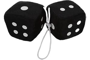 MeiyiZheng Fuzzy Dice for Car Mirror – 2-Piece Plush Hanging Dice (Black) – Retro Square Car Decor with White Dots – Soft Automotive Accessories for Rearview Mirror