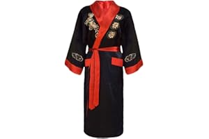 Bon amixyl Peignoir Unisexe Kimono Japonais Chinois Dragon Pyjama Cardigan Kimonos Robe de Chambre en Satin Peignoir