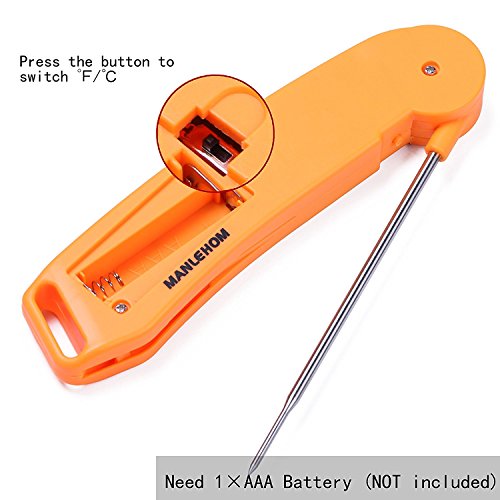 MANLEHOM Hausmannskost Grill Fleischthermometer ultraschnelle digitale elektronische thermometer mit klappbaren interne Sonde (orange) - 4