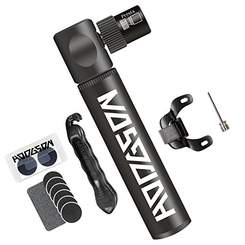 HODGSON Fahrradpumpe Mini aus Luftfahrt Aluminiumlegierung, portable Fahrrad Luftpumpe mit Fahrrad Flickzeug für französisches und amerikanischs Ventil