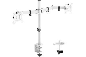 ErGear Podwójny uchwyt na biurko, w pełni regulowane podwójne ramię monitora pasuje do 2 ekranów o przekątnej do 32 cali, stojak na 2 monitory, każde ramię mieści do 8 kg, biały