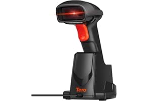 Tera 1D Escáner de Códigos de Barras Inalámbrico Lector de Códigos de Barras de Mano con Batería Recargable con Receptor USB e Base Recargable, Modelo 6100-N