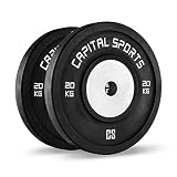 Dos discos de peso de 20 kg para barras largas u olímpicas | Centro de aluminio resistente a golpes, ideal para weight drops con mucho peso | Duraderos y respetuosos con el suelo gracias a su material de goma