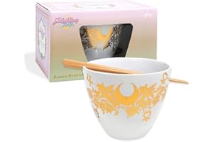 JUST FUNKY Sailor Moon - Ciotola per ramen stampata in lamina di cristallo con bacchette, 473 ml, Sailor Moon, ciotola Sailor Moon, decorazione da cucina, ciotola Coup, anime, licenza ufficiale