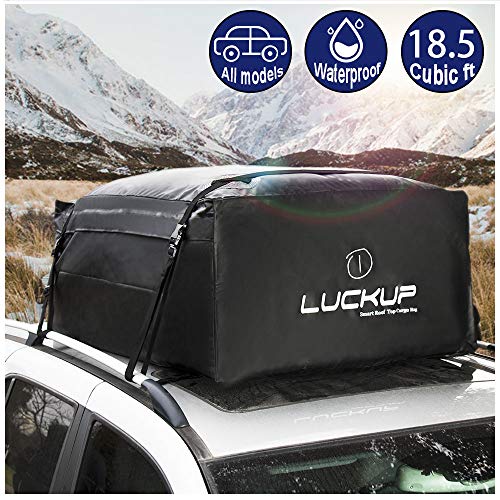 SMONTER, Borsa portabagagli, 100% Impermeabile, Resistente, Adatta a Tutte Le Auto con Rack o Senza binari, 4 Cinghie e Fibbie Larghe e Resistenti, 5 Metri cubi, Colore Nero