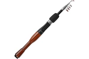 ‎PATIKIL PATIKIL Teleskop Angelrute 1,3 m, Fiberglass Tragbare Mini Angelruten Faltbare Angelgeräte für Reisen Salzwasser Süßwasser, Schwarz & Holzfarbe