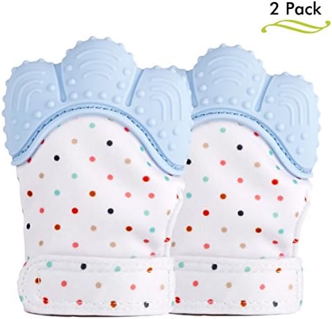 Silicone Baby Teether Mitten - BUTEFO Silicone Teething Mitt Teether Gloves BPA Free,Teether Mitten for Baby Self-soothing Pain Relief, BPA Free &amp; Food Grade Teething Glove (2 PACK, Blue)