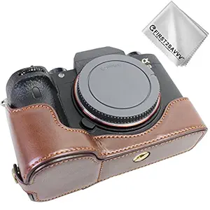 first2savvv Dark Brown Leather Half Camera Case Bag Cover Base for Sony ILCE9Alpha A9 A7R III A7R M3 XJD-A9-D10