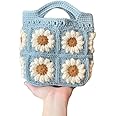 ZZARA DECORATION Women's Modern Crochet Relaxed Fit Handmade Shoulder Bag, Reusable Market Purse, Blue