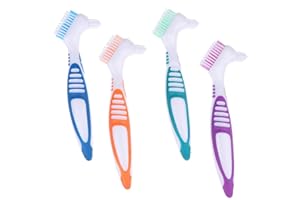 TOPXIAOBAO 4 Packs Denture Brush Double Bristle Head Denture Brush Denture Cleaning Brush Multi-Layered Bristles False Teeth Brush for Denture Care