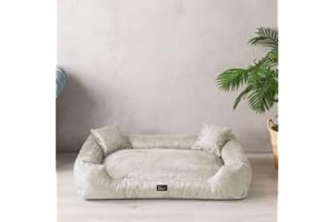 Exclusive Bed Legowisko dla psa Puffi Antypoślizgowy spód Kanapa dla psa Odporne na rozdarcia Przyjemne w dotyku (Kremowy, XL+ | 110 x 90cm)