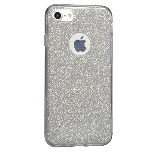 Fundas Completas para iPhone 8  Vandot Caso para iPhone 8 Full Body Smart Cover de Bling Glitter Gel Silicona TPU Transparente Carcasa 360 Ultra Slim Thin TPU Doble Frontal y Trasera Funda Protectora Completo integral Cubierta Cobertura para iPhone 8 - Silver Plata