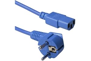 ACT Câble d'alimentation C13 3 m - Câble d'alimentation PC CEE 7/7 vers C13 3 Broches - Contact de Protection coudé - AK5135 Bleu