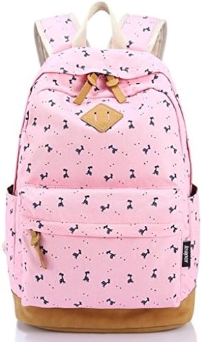 Lightweight Canvas Laptop Backpack Cute School Bag ( Pink )