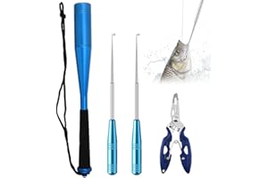 iKALULA 4 Pcs Fishing Fischtöter Set, 24.5cm Angeln Fischbetäuber, Aluminium Fisch Totschläger, Fischtöter aus Aluminium mit 2 Hakenlöser Angeln Angelzange Für Anfänger Outdoor Karpfen Forellenangeln