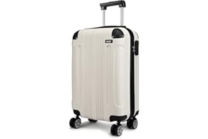 KONO Trolley Bagaglio a Mano Rigidi ABS 55x35x20 Valigia con 4 Ruota Valigie 33L (Beige)