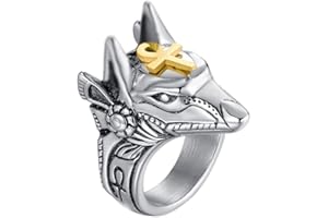 HIJONES Bague de Croix Anubis Ankh Homme en Acier Inoxydable