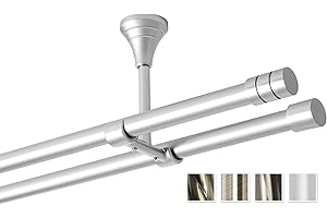 Rollmayer metall Gardinenstange Ø 16mm Rohr, Silber für Ösenvorhang Gardinen Vorhang (Lento 320cm lang, Silber, Deckenbefestigung 2-läufig) Ohne Ringe!