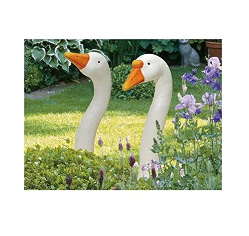 2er Set Gänsehals Gartenstecker Gartenfigur ca. 35cm Keramik Garten Gartendeko Anneliese & Friedolin