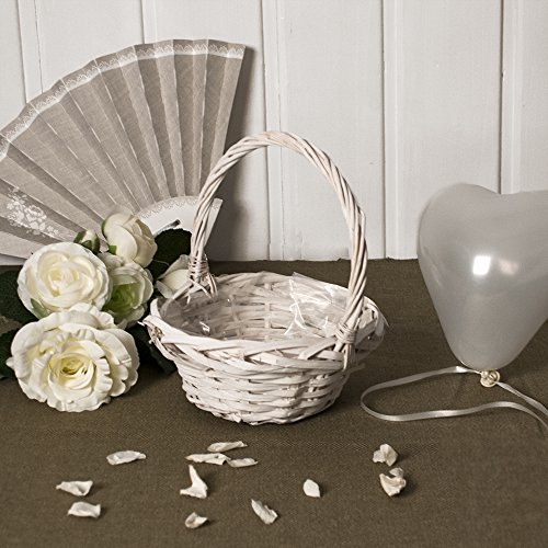 Streukörbchen „Weide“, rund, weiß lackiert – rundes Streukörbchen für Blumenkinder - 3