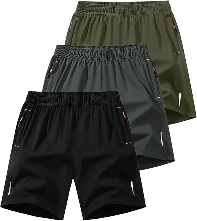 Paquete de 3 pantalones cortos deportivos para hombre, pantalones cortos de baloncesto de secado rápido con bolsillos para correr, ropa deportiva casual