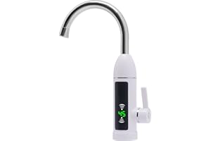 Berkalash Elektrische Wasserhahn, 3000W Durchlauferhitzer Armatur Spültisch LED Temperaturanzeige Heizung Wasserhahn 360° Drehbar, für Küche und Bad