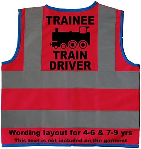 Trainee Train Driver Baby/Children/Kids Hi Vis Safety Jacket/Vest Size 4-6 Years Pink Optional Personalised On Front