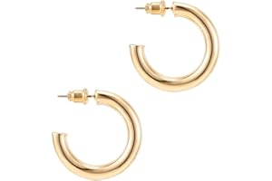 PAVOI 14K Gold Colored Lightweight Chunky Open Hoops | Gold Hoop Earrings for Women