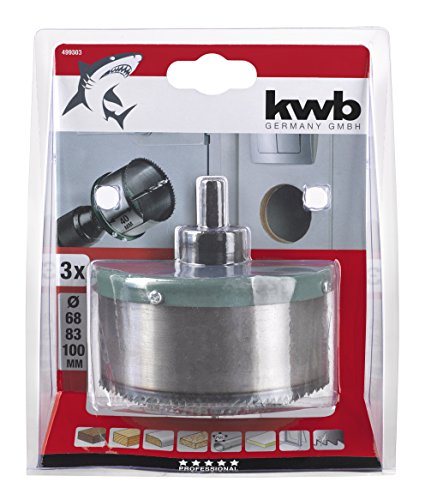 kwb Lochsägenset 499303 (Wolframstahl, Durchmesser 68, 83 und 100, Schnitttiefe 40 mm, mit Aufnahme und HSS Stahl Bohrer) - 3