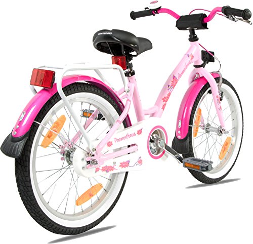 PROMETHEUS Kinderfahrrad 18 Zoll Mädchen in Rosa Lila & Weiß mit Gepäckträger, Aluminium Seitenständer | V-Brake und Rücktrittbremse | ab 6 Jahren | 18″ Classic Edition 2017 - 5
