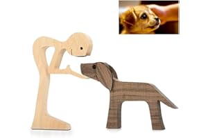RHQFDM Holzschnitzerei für Hunde Handgemachte Hund Holzschnitzerei Familie Haustier Holzschnitzerei Holzschnitzerei von Hunden und Menschen Geschnitzte Holzdekorationen für Hundeliebhaber