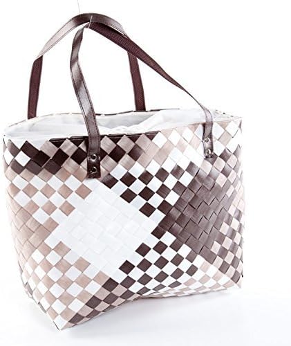 Shopping Beach Bag Plastic Braided Brown and White 39 x 18h33