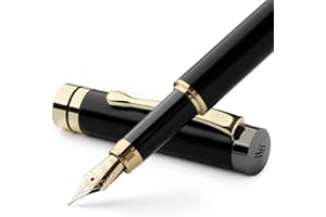 Wordsworth & Black's Ensemble Stylo Plume, Bois De Bambou De Luxe - Pointe Extra Fine, Coffret Cadeau ; 6 Cartouches D'encre, Convertisseur De Recharge D'encre - Calligraphie [Bois Noir]