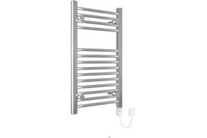 Warmehaus - Electric Heated Towel Rail Straight Chrome Thermostatic Bathroom Towel Radiator - 700x400mm