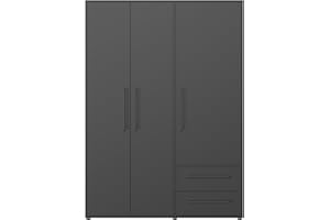 AVANTI TRENDSTORE - FATHIE - Armadio con 3 ante battente e 2 cassetti in legno laminato nel colore nero opaco. Dimensioni LAP ca. 145x200x59 cm.