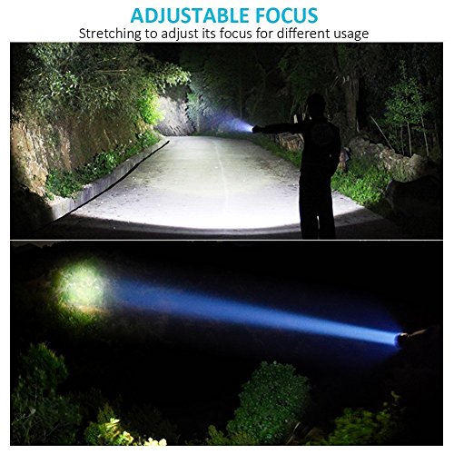 1000 LUMEN Taschenlampe LED ,Fokus Zoombar Taktische LED Taschenlampe von BYBLIGHT, starke CREE XM-L T6 Taschenlamp mit 5 Modi und IP65 Wasserdichte, für Outdoor Stromausfall, Haushalt, Notfall,LED Handlampe aufladbar mit 22650/18650/AAA Akku, Extra Bonus (Solarbetriebene Taschenlampe mit Schlüsselanhänger) - 6